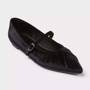 Women's Gabriella Velvet Pointed Toe Flats A New Day  Black 9.5 New in Box